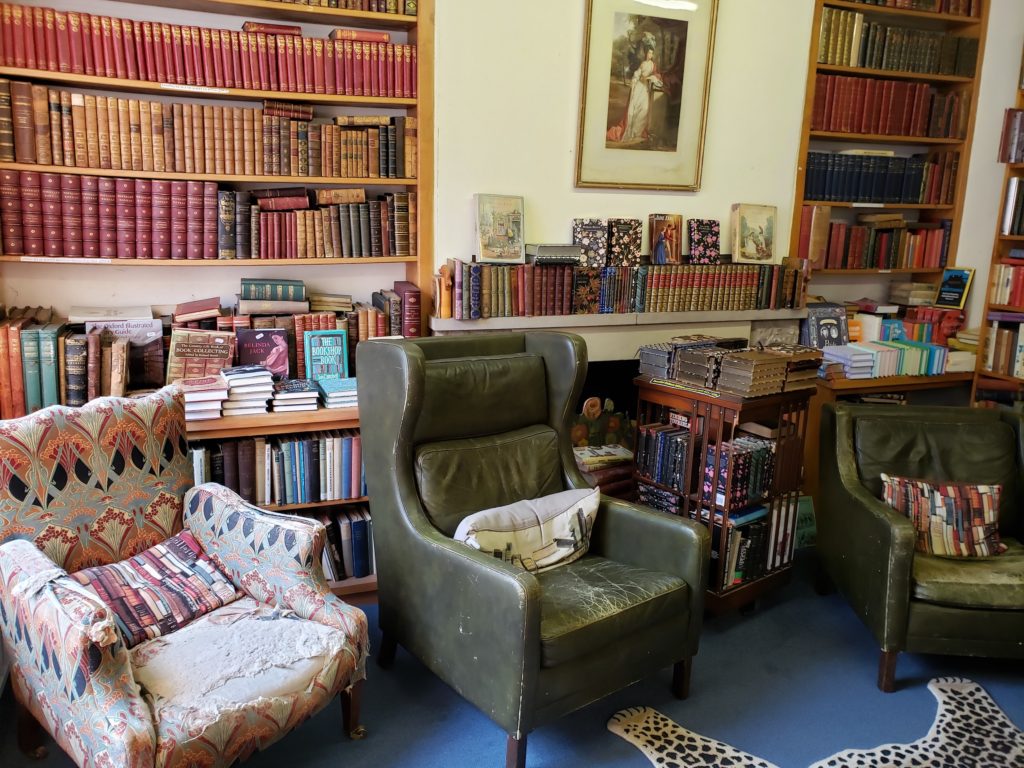 A good writing spot: armchairs in Addyman's, Hay-on-Wye, Wales