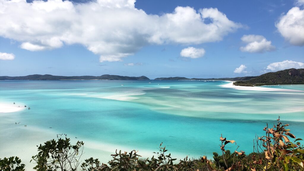 Whitehaven Beach from viewpoint, a highlight of the East Coast