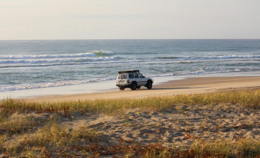 4WD on largest sand beach in the world, Fraser Island or K'gari